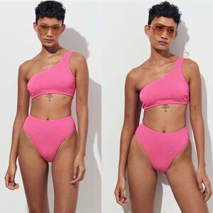 Gina Tricot Pink One Shoulder Bikini High Waisted Medium